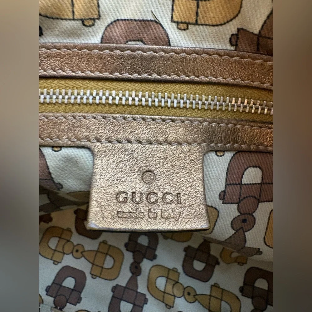 Authentic Gucci Metallic Gold GG Monogram Large Britt Hobo Shoulder Bag RARE